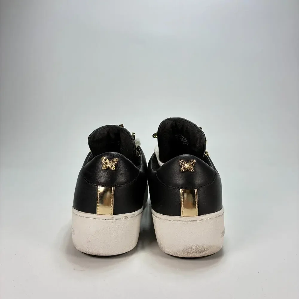 Michael Kors Mindy Black Leather Gold Tone Butterfly Sneakers Shoes Youth Sz 5M